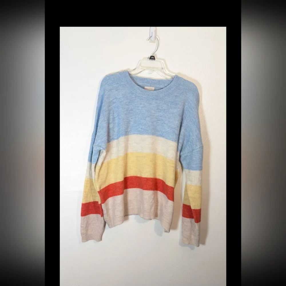Women's Urban Outfitters Blue And Yellow Stripe Wool Sweater - Picture 2 of 9